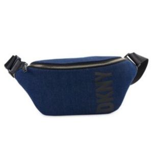 DKNY Denim Tilly Logo Zip Front Denim Sling Bag